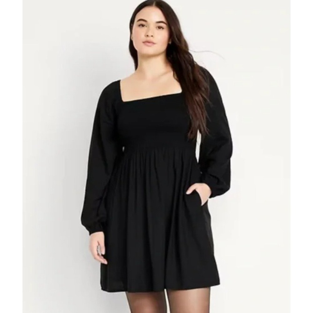 Old Navy Black Smocked Balloon Sleeve Dress‎ XXL Casual Minimalist Goth Party
